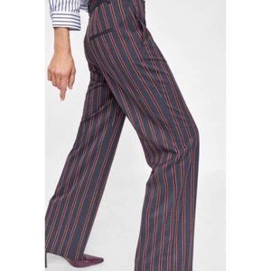 Zara gray and wine striped wide leg trousers M